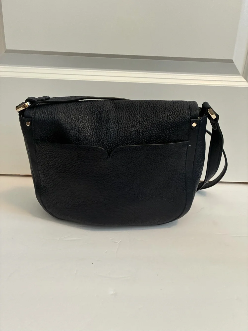 kate spade Navy Blue Pebbled Leather Saddle Crossbody with Silver Hardware